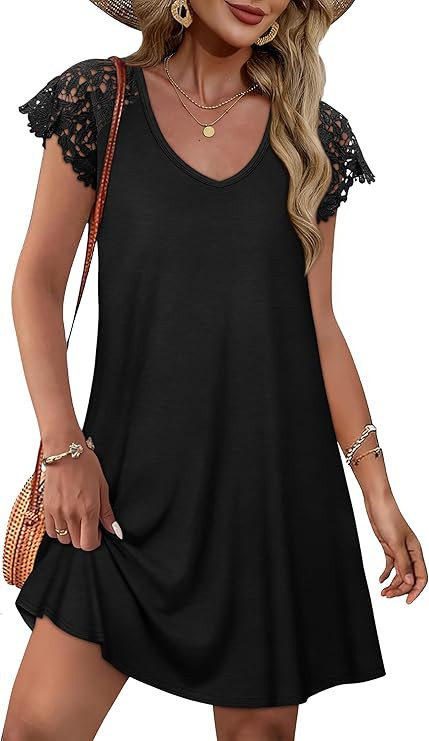 WIHOLL Dresses for Women 2026 Summer Casual Wedding Guest Dress Lace Short Sleeve Sundresses Fash... | Amazon (US)