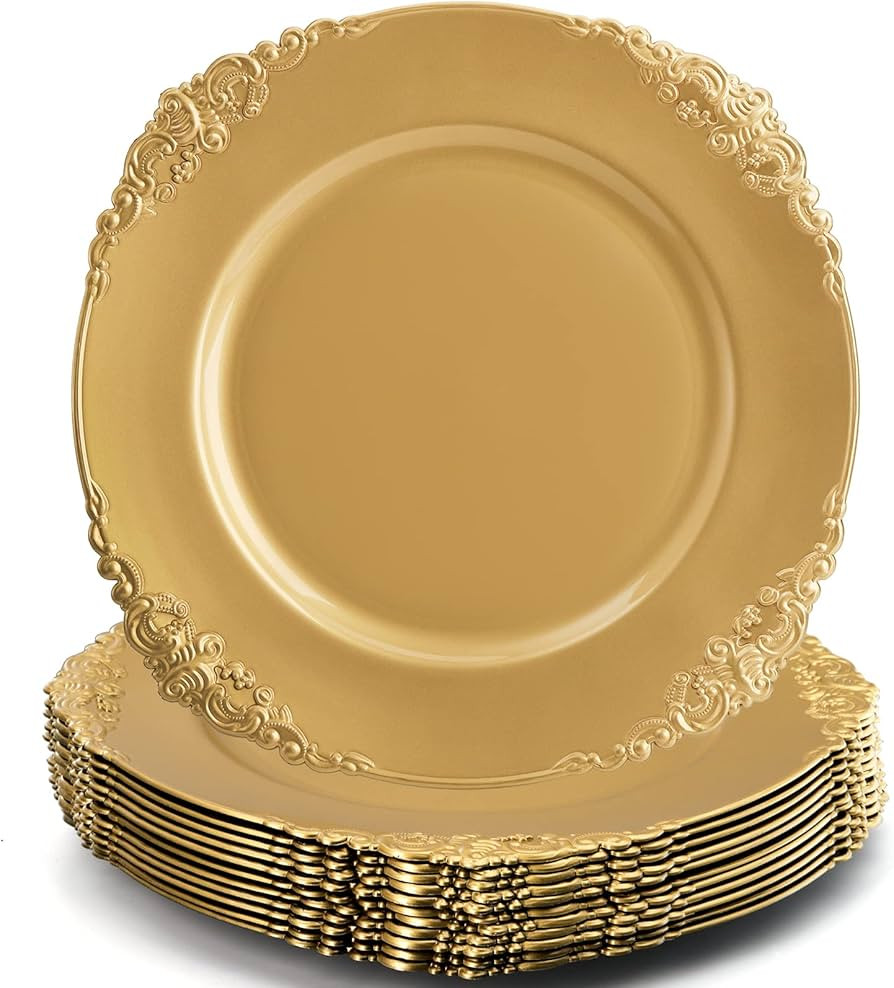 Okllen 12 Pack Gold Charger Plates, 13" Round Dinner Charger Plates with Embossed Rim for Caterin... | Amazon (US)