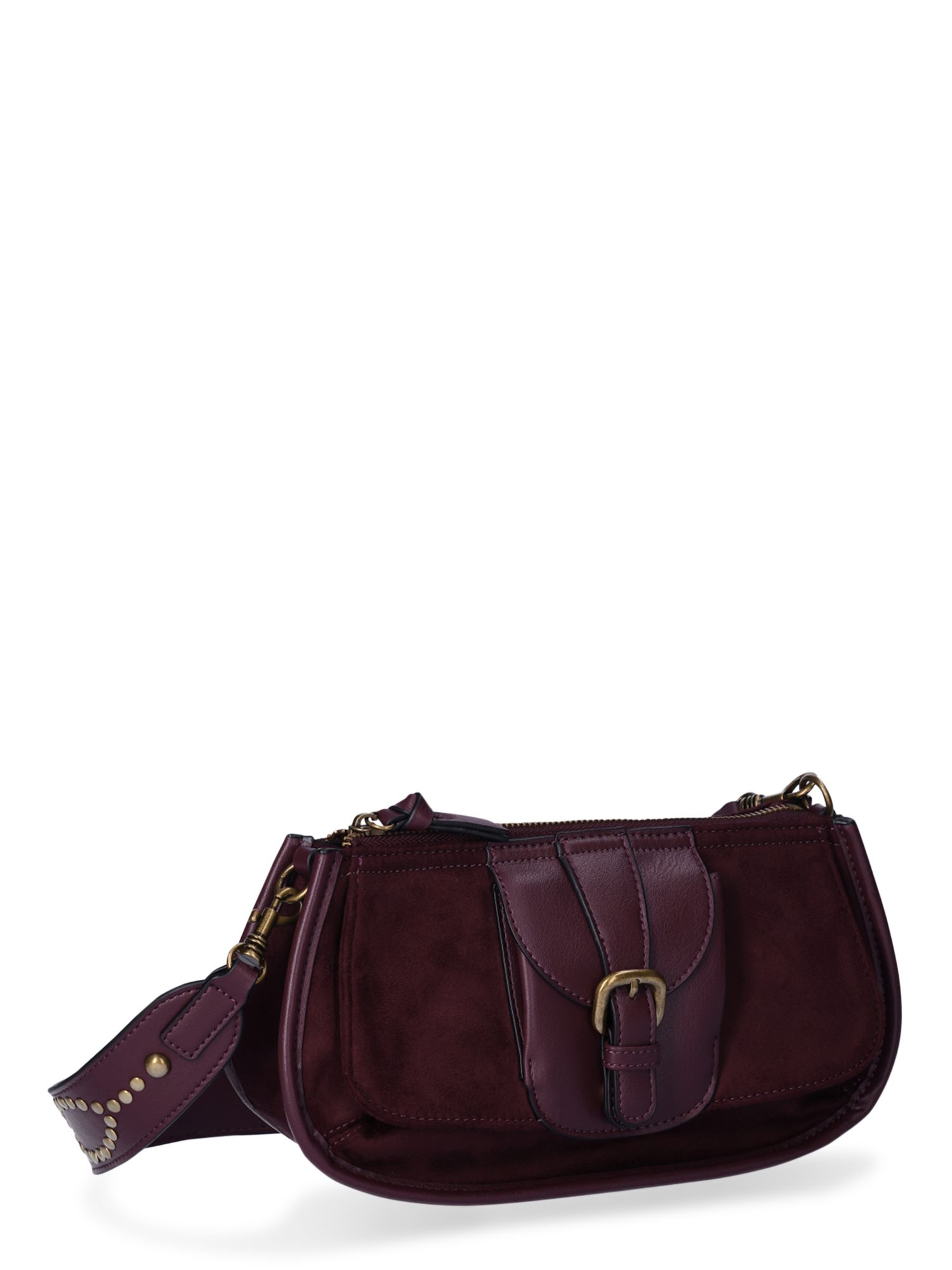 No Boundaries Women's Buckle-Detailed Saddle Mini Bag Berry - Walmart.com | Walmart (US)