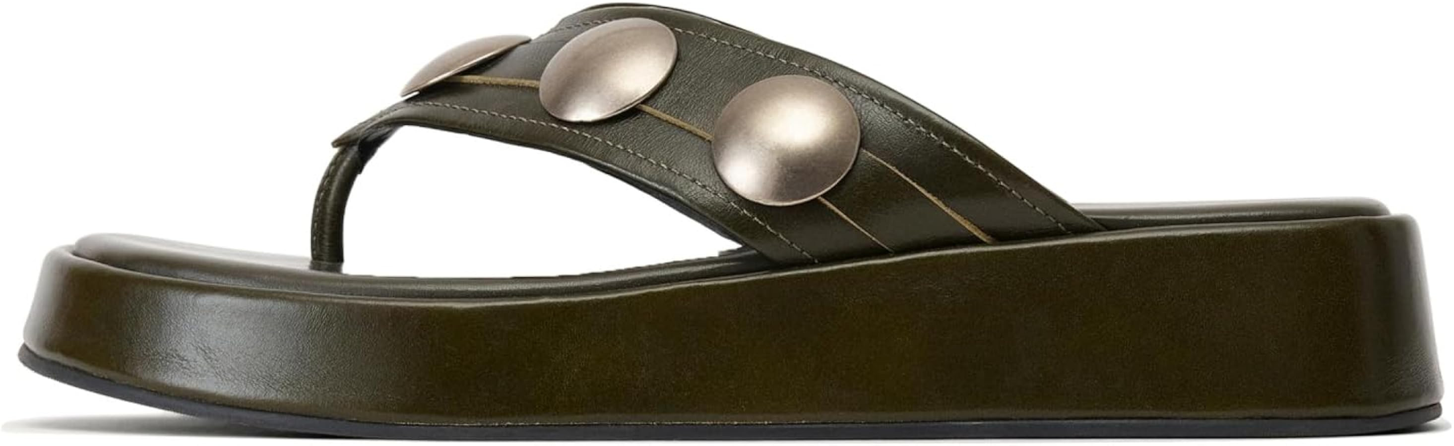 Goolita Women's Platform Flip Flop Sandals Metal Studs Round Toe Thong Sandals Summer Comfortable... | Amazon (US)