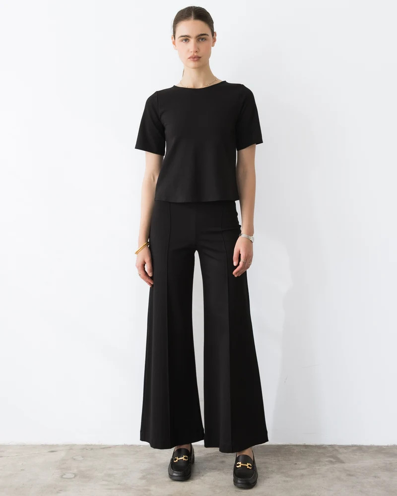 Black Ponte Knit Standard Wide Leg Pant | Ripley Rader