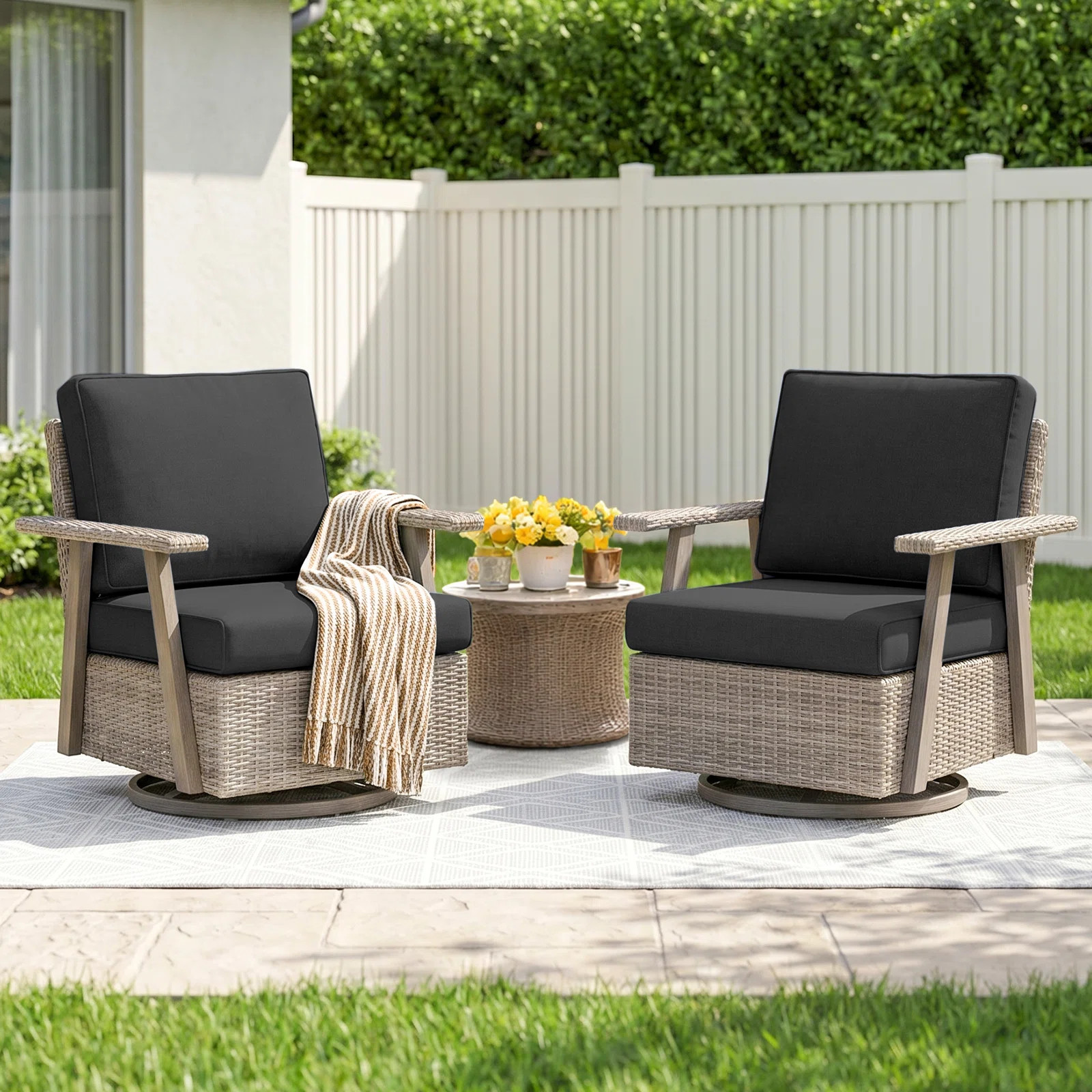 Latitude Run\u00ae Arusha Outdoor Swivel Chairs With Cushions & Reviews | Wayfair | Wayfair North America