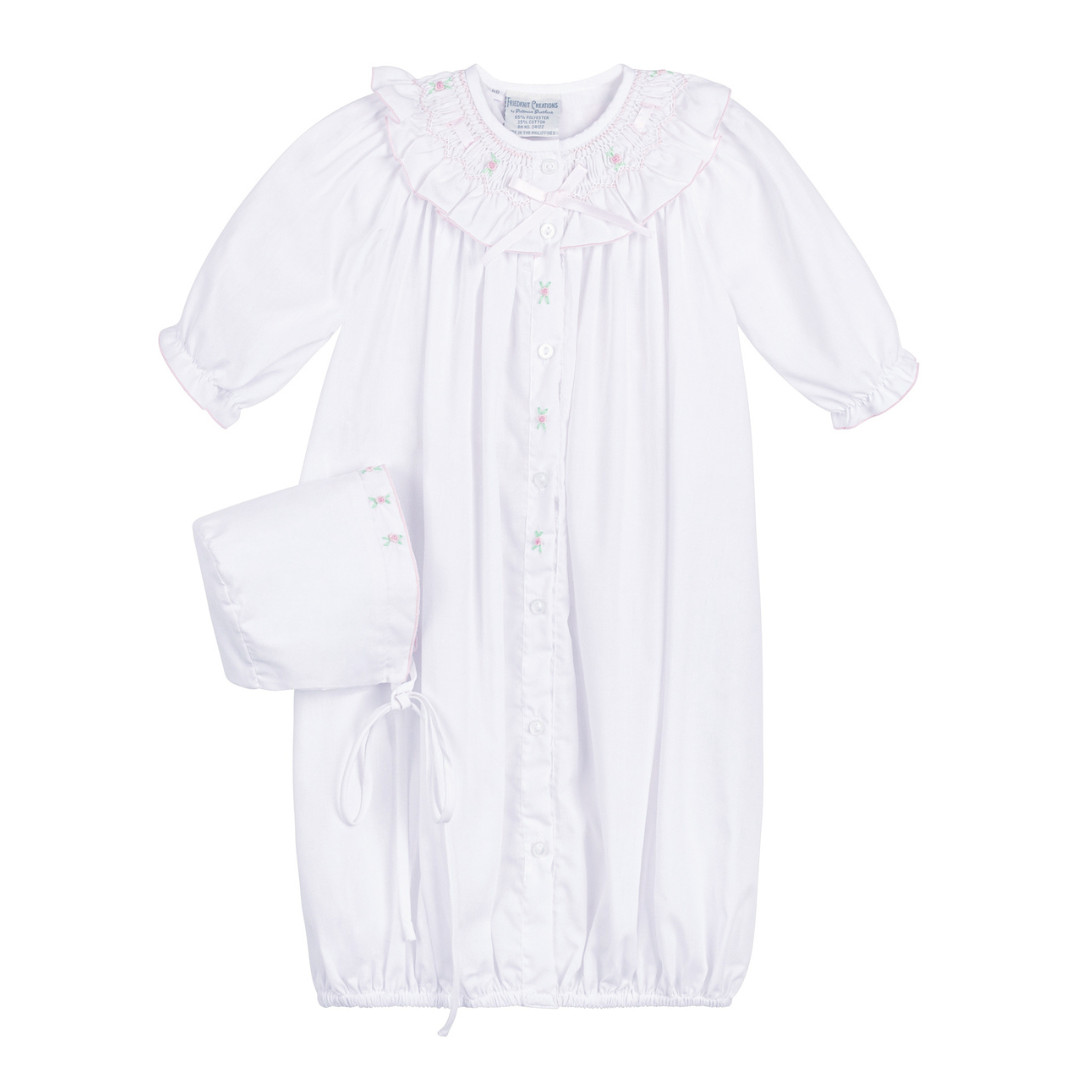 Ribbon Ruffle Smocked Take Me Home Gown with Bonnet | Feltman Brothers