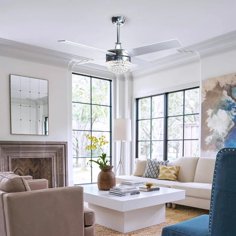 48" Dreyer 4 - Blade Crystal Ceiling Fan with Remote Control and Light Kit Included | Wayfair Professional