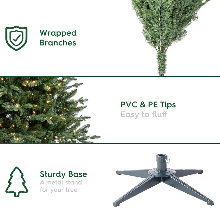 9' Pre-Lit Sanford Pencil Fir Green Artificial Christmas Tree with Warm White LED Lights, by Holi... | Walmart (US)