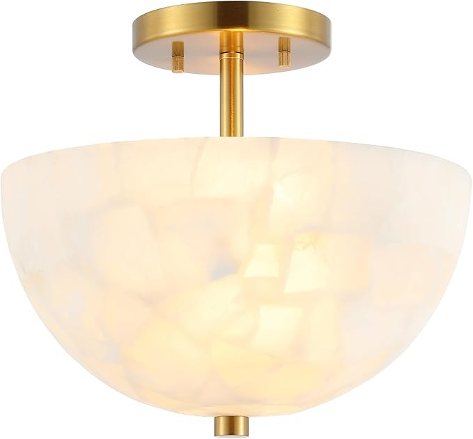 JONATHAN Y JYL1205A Celine 11.88" 2-Light Modern Contemporary Alabaster/Iron Inverted Dome LED Se... | Amazon (US)