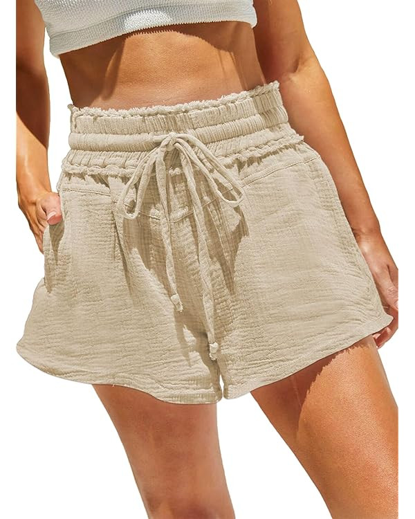 ARTFREE Womens Summer Drawstring Shorts Elastic Waist Casual Lightweight Beach Shorts with Pocket... | Amazon (US)
