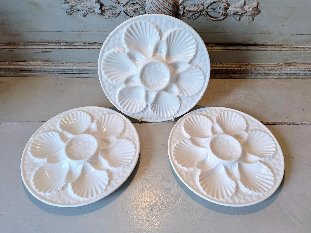 French Vintage Majolica Oyster Plates, Made by Longchamp, Classic White, Mid-century Seafood Tabl... | Etsy (US)
