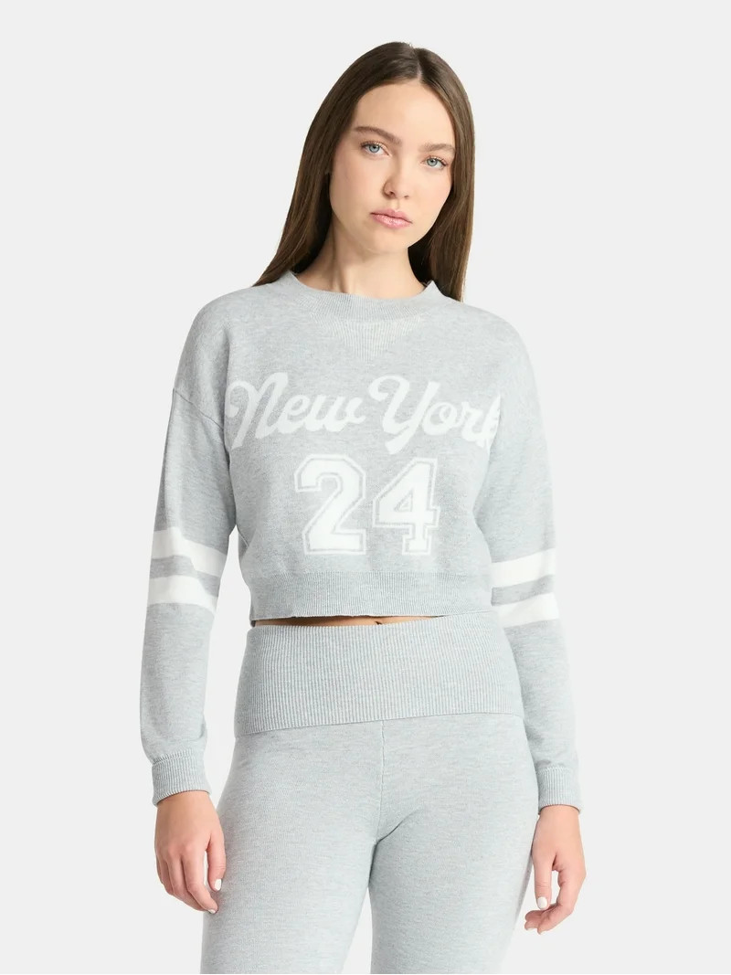 No Boundaries Varsity Crewneck Pullover, Women's | Walmart (US)