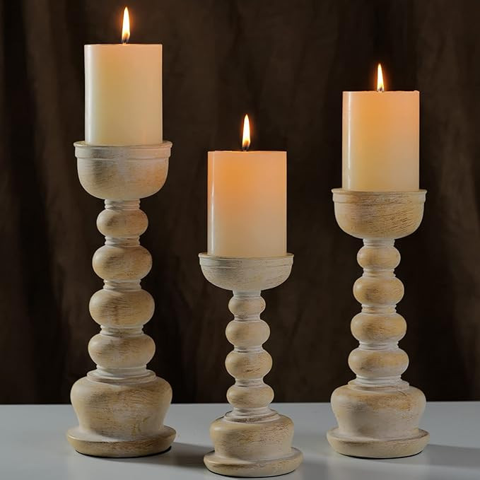 Tall Pillar Candle Holders Set of 3-12", 10", 8”H Candlestick Candle Holder Stand, Traditional ... | Amazon (US)