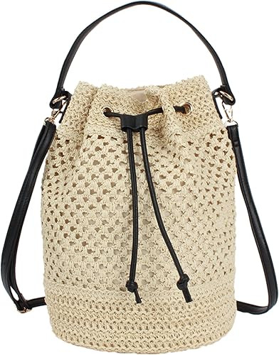 Van Caro Handwoven Cotton Straw Shoulder Bag Crochet Tassel Beach Bohemian Purse for Women | Amazon (US)