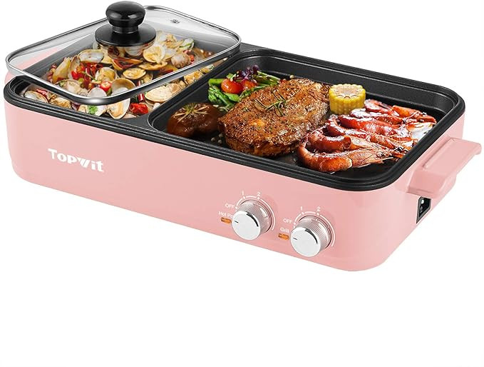 TopWit Electric Grill with Hot Pot, 2 in 1 Indoor Non-Stick Electric Hot Pot and Griddle for Kore... | Amazon (US)