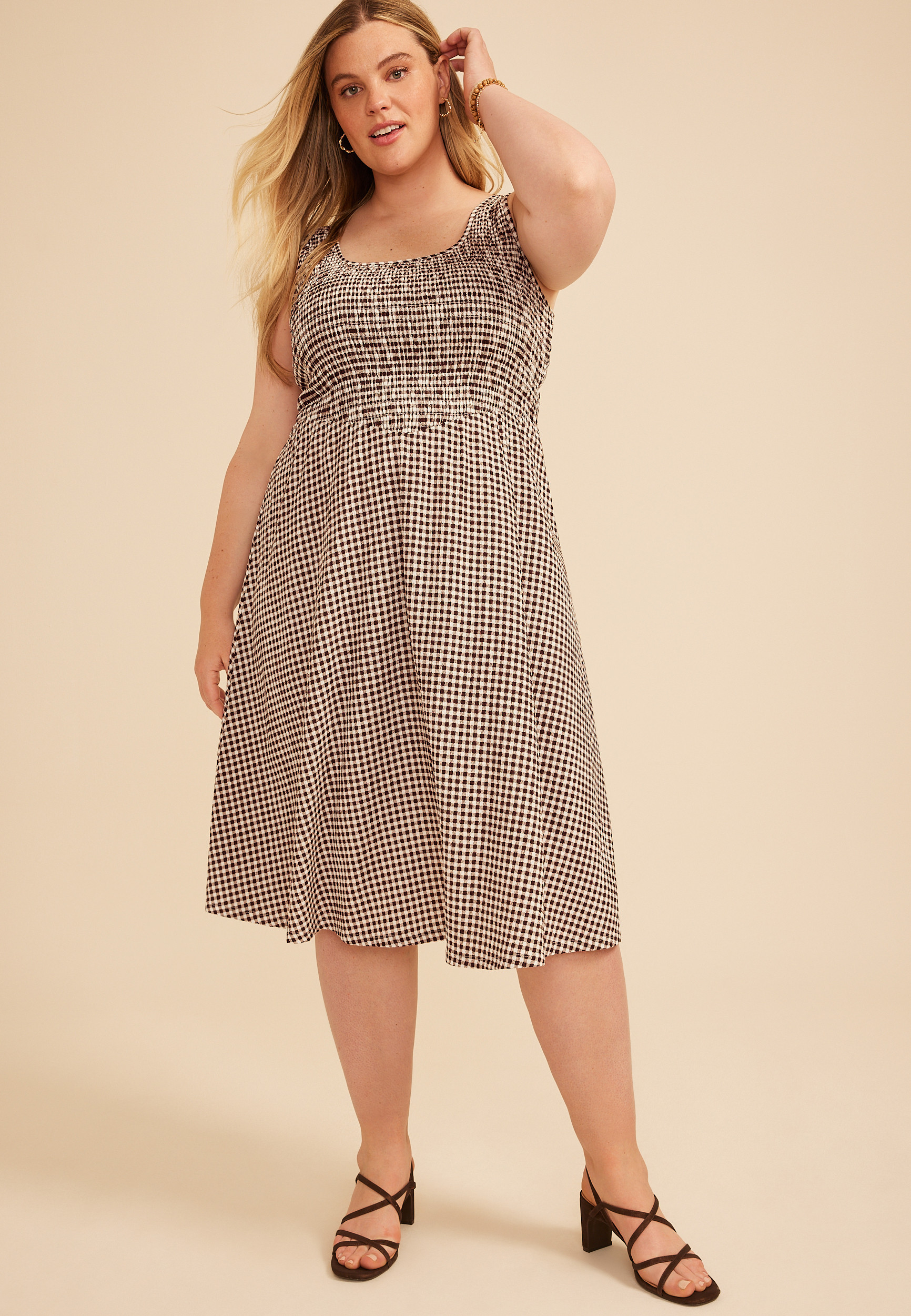 Maurices Plus Size Women's Bare Scoop Neck Smocked Midi Dress | Maurices