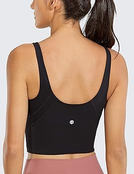 CRZ YOGA Womens V Neck Workout Tank Tops with Built in Bras - Cropped Padded Athletic Longline Sp... | Amazon (US)