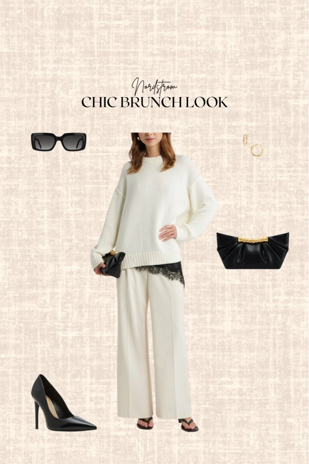 Nordstrom Chic brunch look! 

Sweater, pants, sunglasses, clutch, heels, earrings, lace top 

#LTKSeasonal #LTKFindsUnder100 #LTKootd