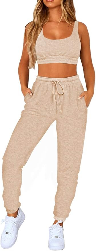 Selowin Women's Casual 2 Piece Tracksuit Sport Bra Jogger Pant Workout Set | Amazon (US)