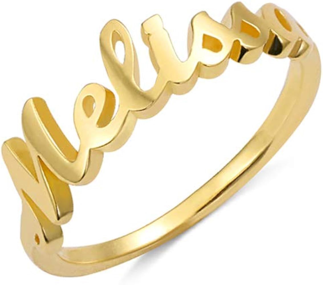 Yofair Personalized Name Ring Custom Jewelry 18k Gold Plated Nameplate Rings Mother Daughter Gift fo | Amazon (US)