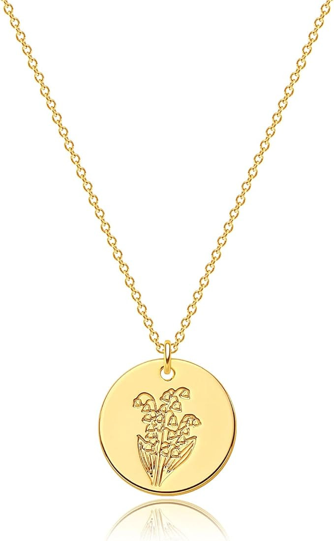 MEVECCO Birth Flower Necklace 18k Gold Custom Floral Pendant Necklaces Dainty Birth Month Flower ... | Amazon (US)