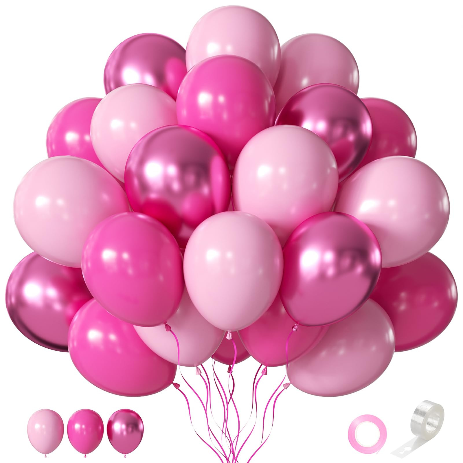 CVPARTON Pink Balloons Set, 55 PCS Metallic Pink Balloons, Baby Pink, Hot Pink 12 Inch Latex Ball... | Amazon (US)