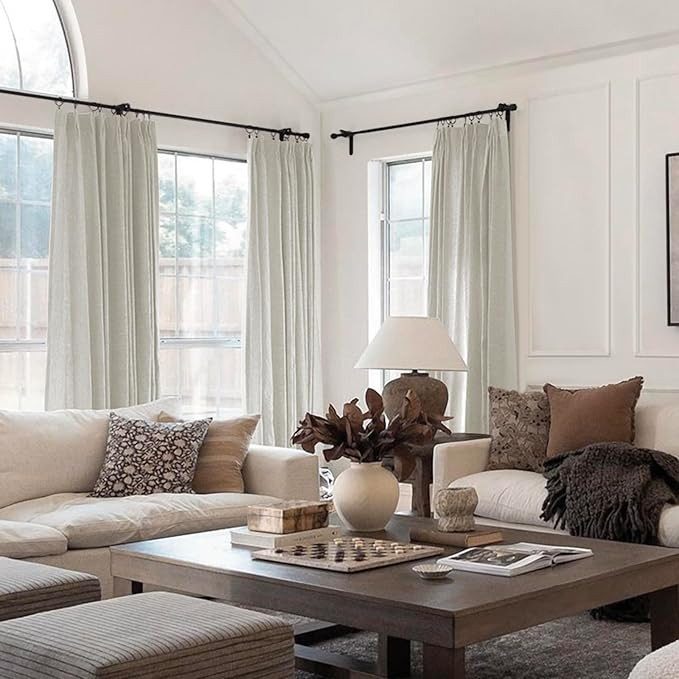 TWOPAGES Pinch Pleated Curtain with Hooks 108 Inches Long Light Filtering Linen Cotton Window Pan... | Amazon (US)