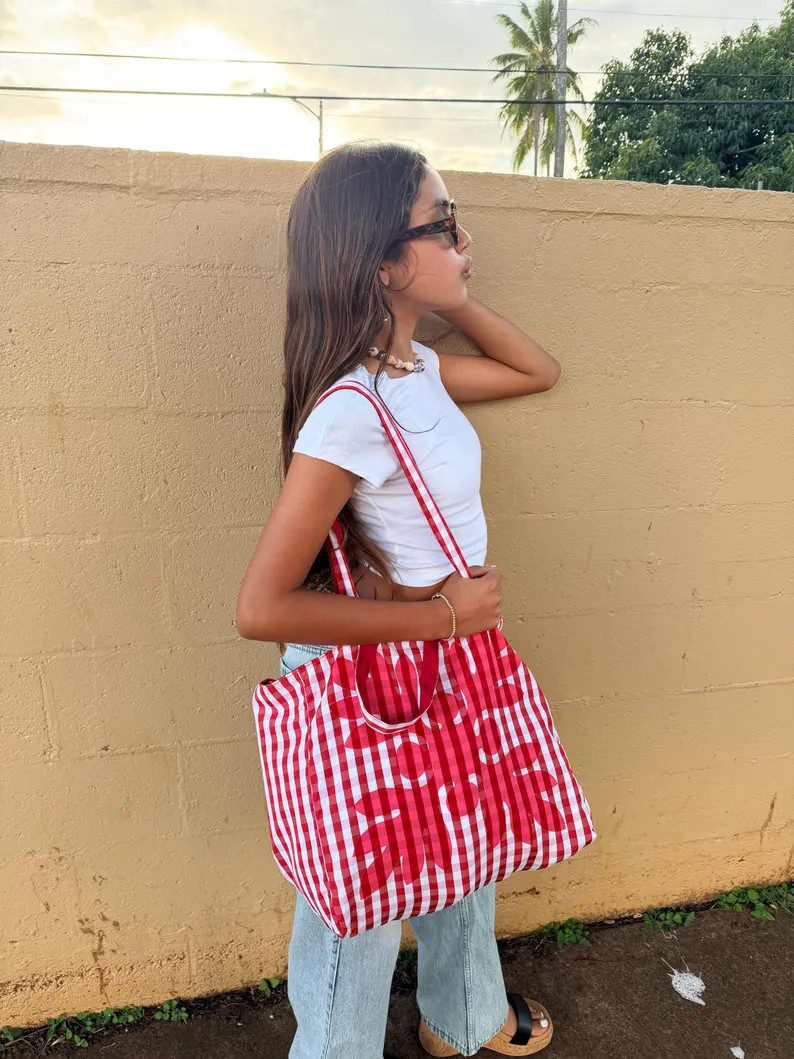 Red Ulu Gingham Market Bag | Etsy (US)