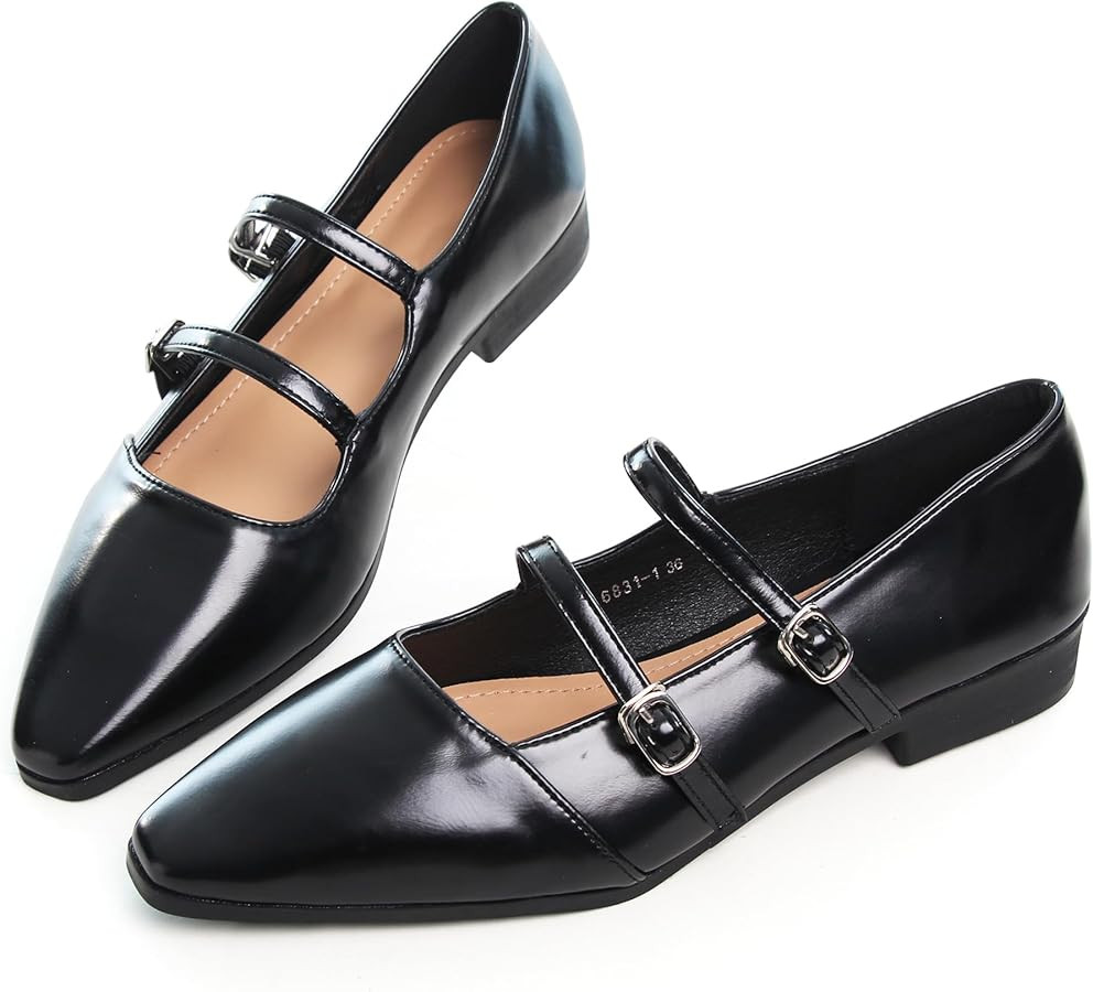 Dear Time Women's Vintage Mary Jane Shoes Ankle Strap Square Toe Flats Uniform Dress Shoes Ballet... | Amazon (US)