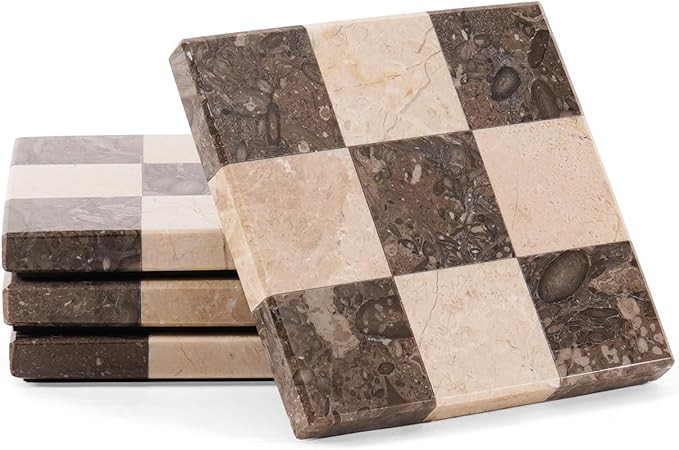 Marble Coasters Set of 4, Oceanic & Verona Handmade 4 inch Stone Coasters, Elegant Table Coaster ... | Amazon (US)