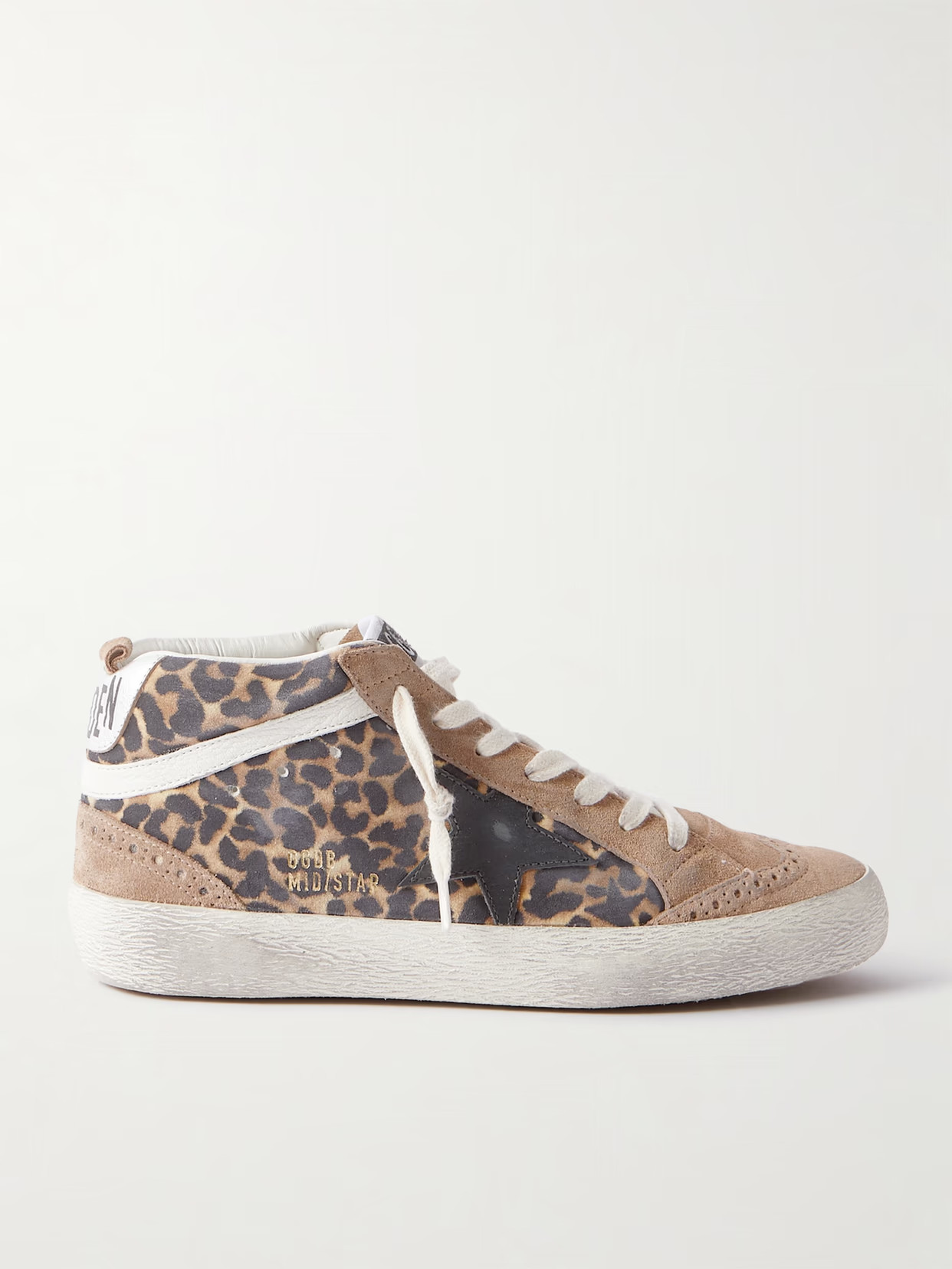 Golden Goose - Mid Star Embellished Distressed Leopard-print Calf Hair, Leather And Suede Sneakers - Animal Print | NET-A-PORTER (US)