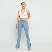 High Waisted Light Wash Denim Jeans Split Hem Flare | Etsy (US)