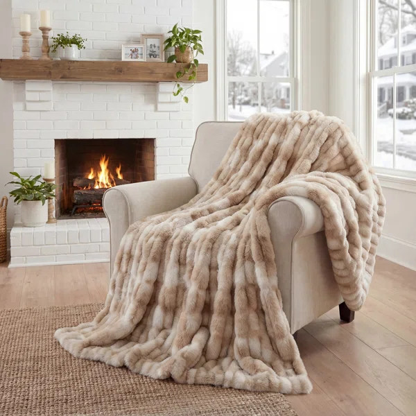 Luxury Fluffy Faux Fur Throw Blanket Reversible Plush Oeko-tex Certified 50"x60" | Wayfair North America