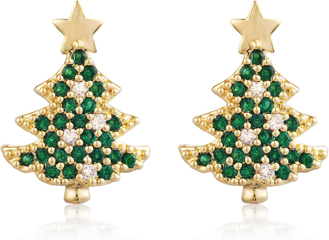 SELOVO Green Christmas Tree Shape Women Earrings Stud Green CZ Zircon Earrings Gold Tone | Amazon (US)