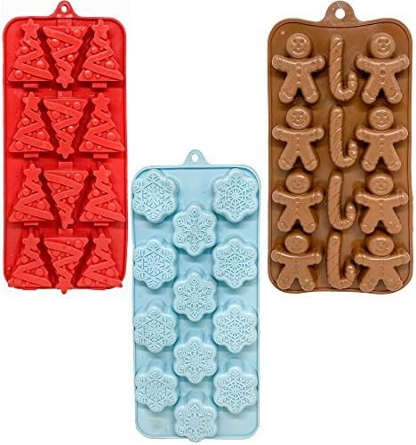 Set of 3 Holiday Christmas Shaped Silicone Ice Cube Soap Making Trays/Molds - Gingerbread Men/Can... | Amazon (US)