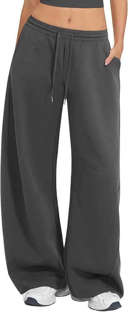 MOOSLOVER Women Barrel Sweatpants Baggy Wide Leg Pants Elastic Waisted Drawstring Lounge Sweat Pa... | Amazon (US)