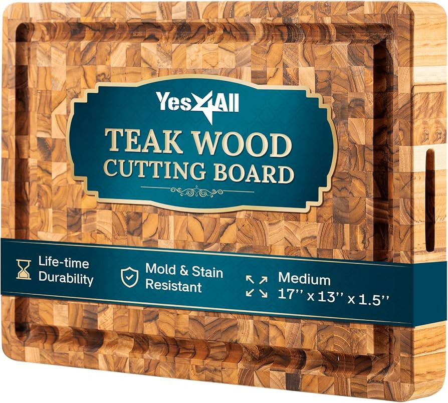 Yes4All Solid Teak Cutting Boards for Kitchen, [17''L x 13''W x 1.5” Thick] Medium End Grain Bu... | Amazon (US)