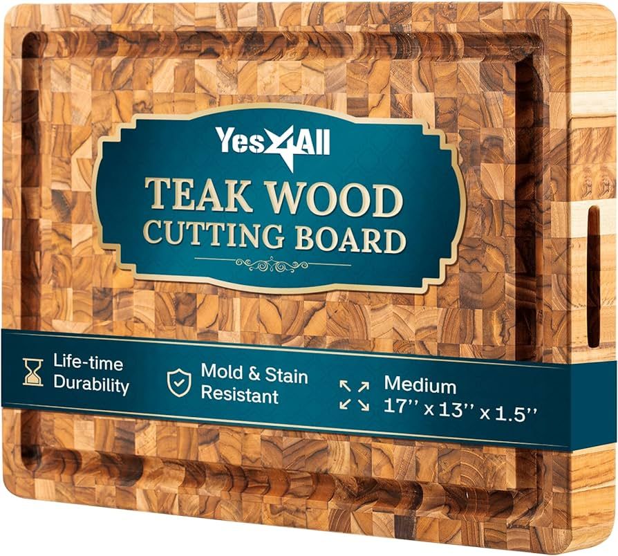 Yes4All Durable Teak Cutting Boards for Kitchen, [17''L x 13''W x 1.5” Thick] Medium End Grain ... | Amazon (US)