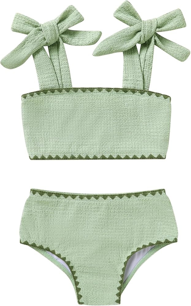 YOUNGER TREE Toddler Baby Girls Swimsuit Two Piece Solid Color Stripe Swimwear Summer Beach Bikin... | Amazon (US)