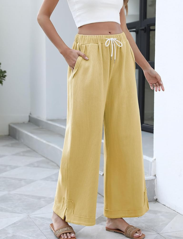 Athlisan Womens Baggy Wide Leg Palazzo Pants Casual Loose Drawstring Elastic Waisted Lounge Trous... | Amazon (US)