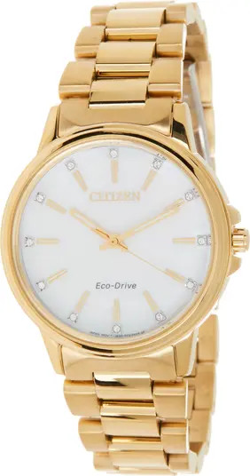 Women's Chandler Eco-Drive Swarovski Crystal Accented Watch, 37mm | Nordstrom Rack
