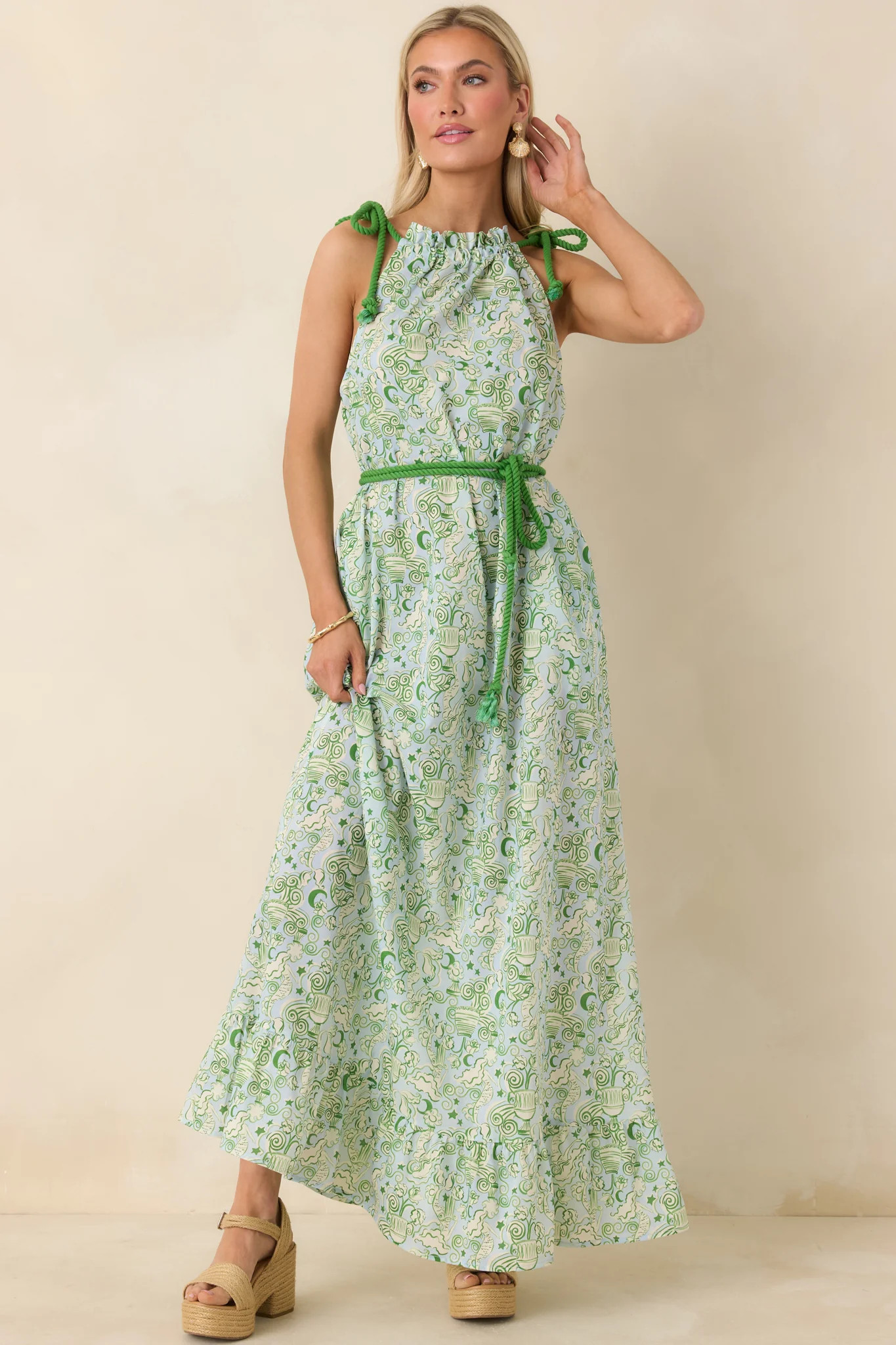 Paradisa Santa Rosa Seaglass Green Cotton Maxi Dress | Red Dress