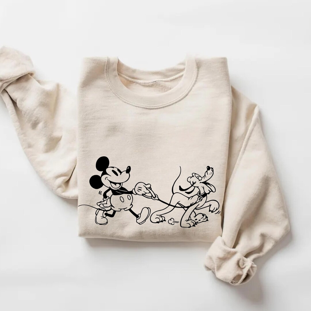 Mickey Mouse Sweatshirt, Gildan Disney Crewneck, Vintage Mickey Pluto Graphic, Unisex Cozy Cartoo... | Etsy (US)