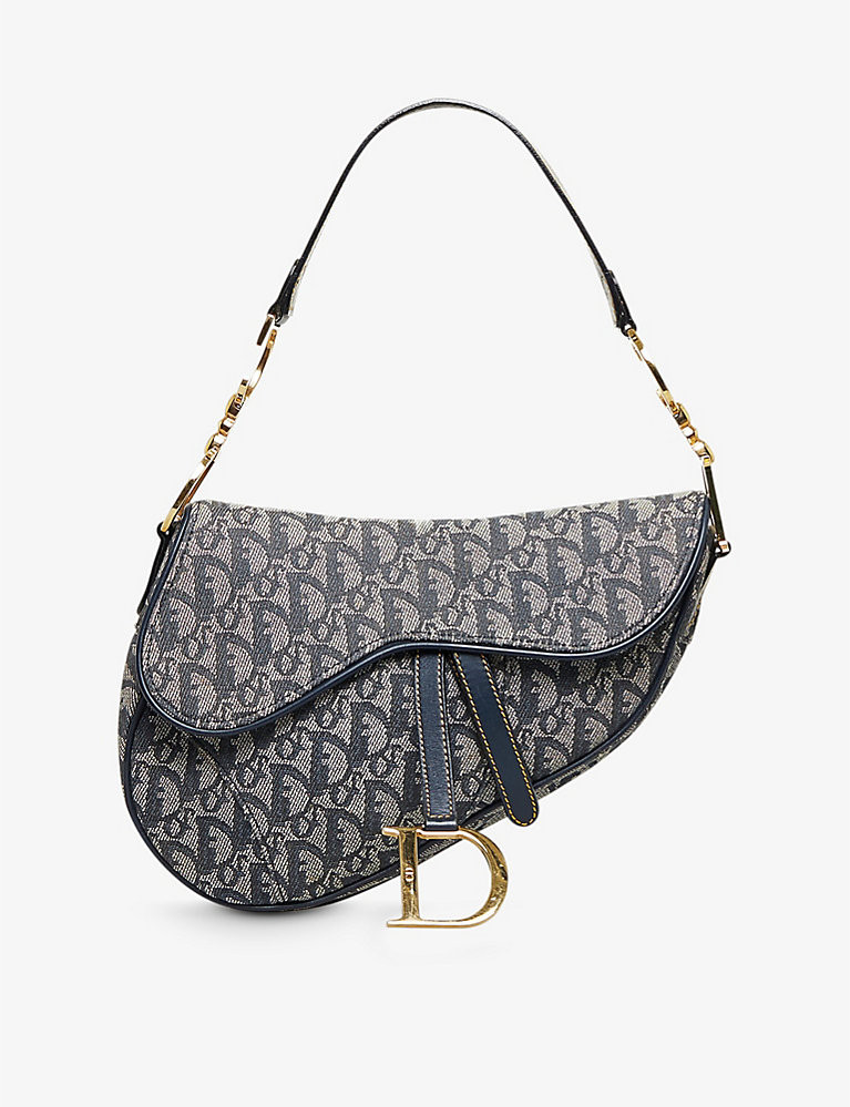 Pre-loved Dior Oblique Saddle canvas shoulder bag | Selfridges