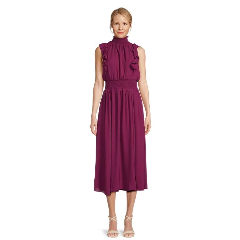 BCBG Paris High Neck Smocked Floral Print Midi Dress, Sizes XS - XXL | Walmart (US)