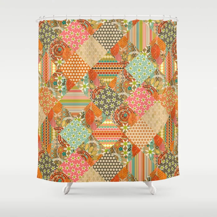 JOY patchwork Shower Curtain | Society6