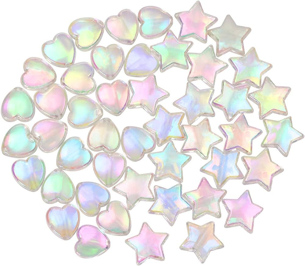 100PCS Mini Acrylic Beads 9mm Heart Charms and 11mm Star Beads for Jewelry Making Bracelets Neckl... | Amazon (US)