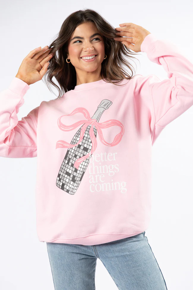 Better Things Are Coming Light Pink Oversized Graphic Sweatshirt | Pink Lily