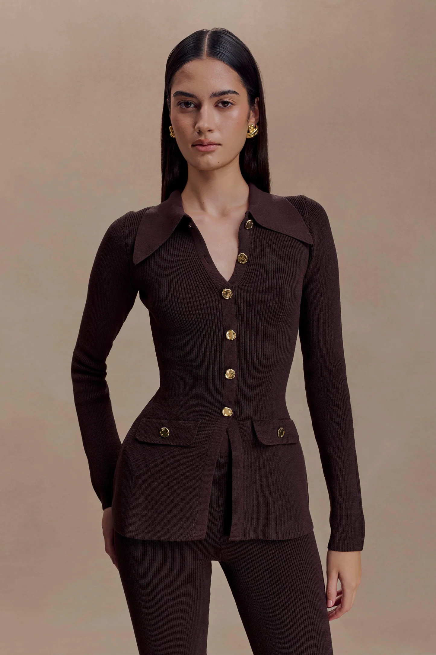 Ribbed Long Sleeve Longline Top - Chocolate | MESHKI US