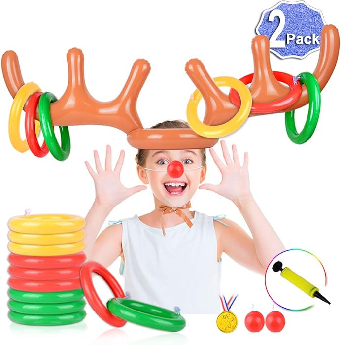 Christmas Games for Family Party, 4 Pack Inflatable Reindeer Antler Ring Toss Game Great Christma... | Amazon (US)