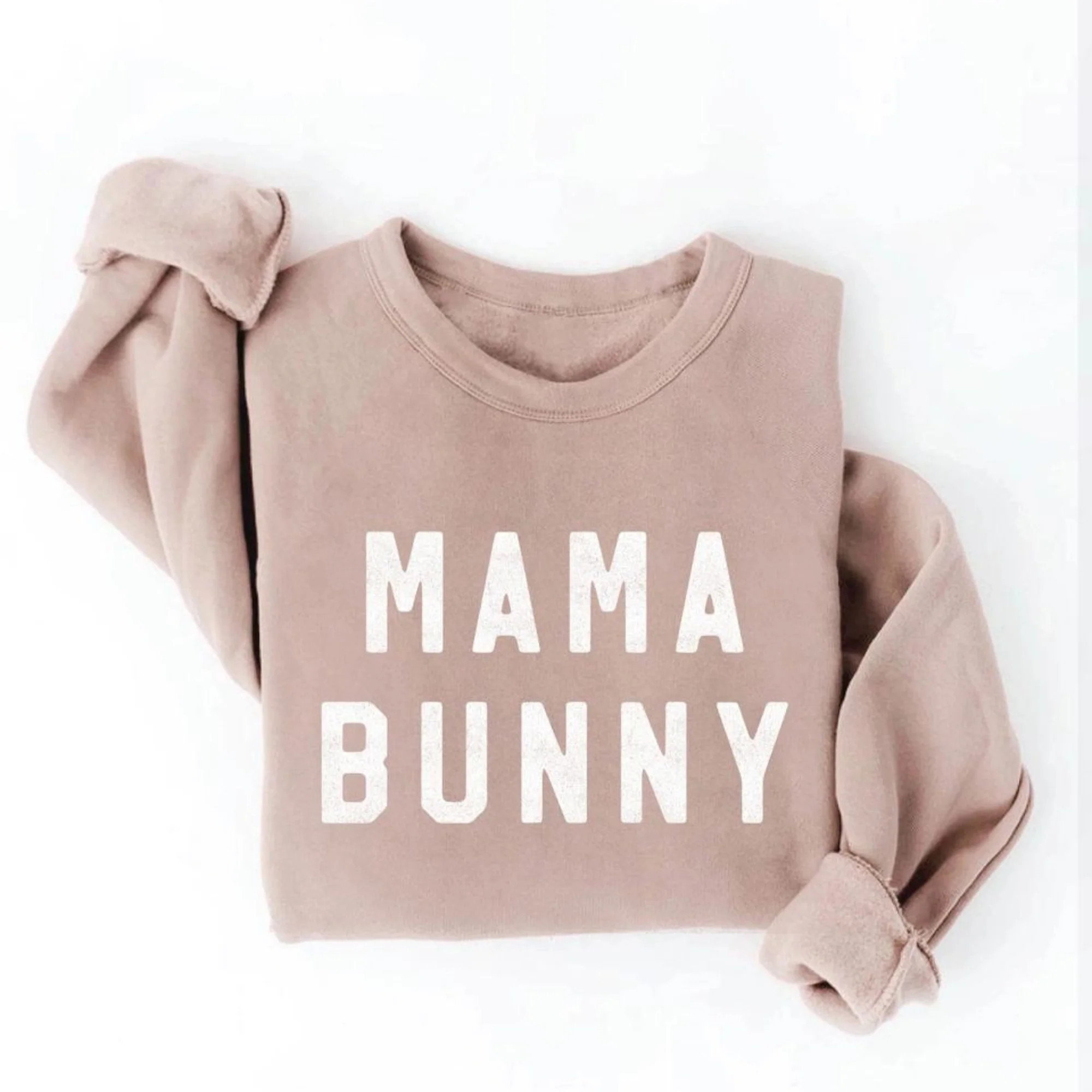 Mama Bunny Women's Graphic Fleece Sweatshirt, Tan | SpearmintLOVE