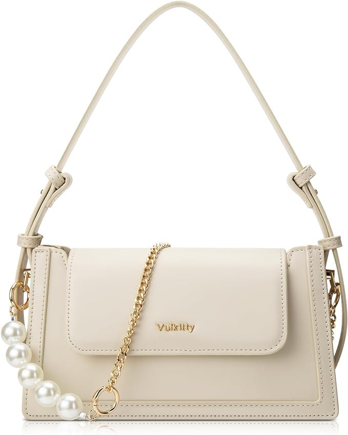 Vulkitty Shoulder Bag for Women with Pearl Strap Leather Shoulder Purse Womens Handbag Adjustable... | Amazon (US)