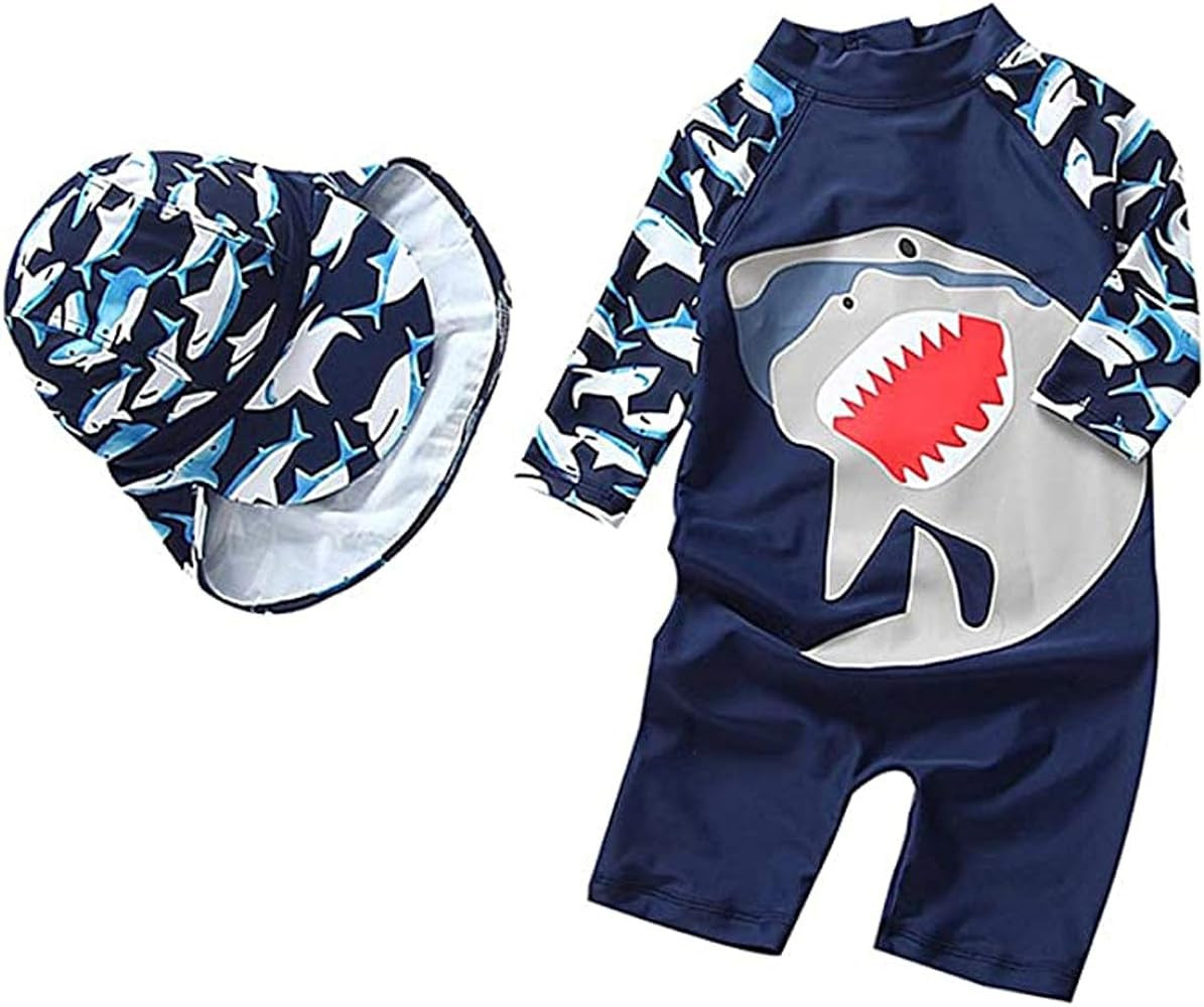 Baby Boys Kids Swimsuit Toddlers One Piece Zipper Swimwear with Hat Rash Guard Surfing Suit | Amazon (US)